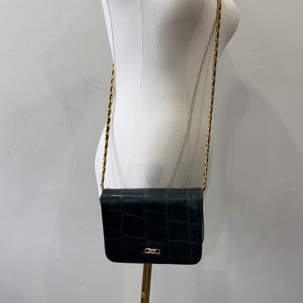 Vintage L.J. Simone New York Crocodile-Embossed Leather Bag – Deep Forest Green - Picture 10 of 11